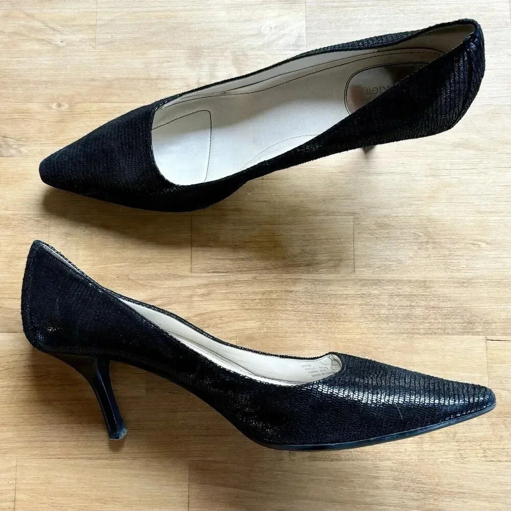 Calvin Klein Dolly Kidskin Classic Black Shiny Snake Pumps Size 9.5M Style E3706 - Picture 3 of 12